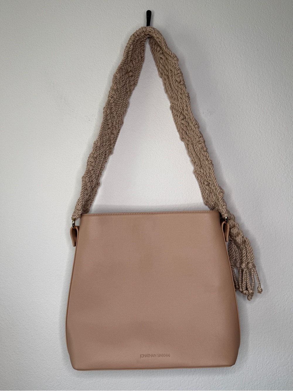 Jonathan Simkhai Shoulder Bag Britt Macrame Strap Blush Beige Gold Hardware